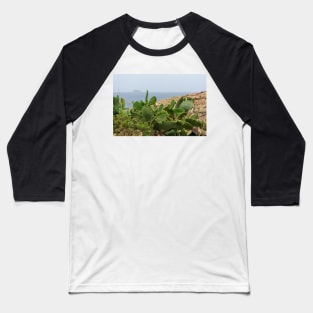 Opuntia with a Filfla island at the horizon Baseball T-Shirt